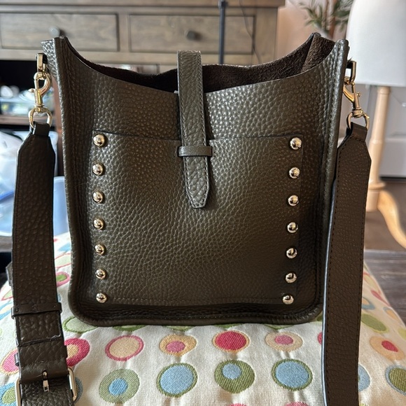 Olive Green Leather Studded Shoulder Bag - Picture 5 of 11